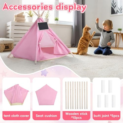 Dog & Cat Teepee Tents Indoor Pet Teepee Bed with Thick Cushion Portable Dog Houses Pink Cat Tents for Puppy & Pet(M: 20 x 20 x 24.8 Inch) - size: M: 20 x 20 x 24.8 Inch