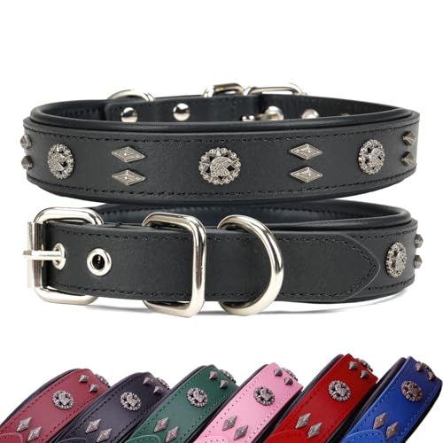 Premium Leather Dog Collar for Medium Dogs - 1.2-Inch Wide Adjustable Soft Handmade Eagle Hardware Ornamental Collar for Large Breeds, Durable & Comfortable - Black - color: Black, size: Width 1.2",Neck Size 14.5"-18.5"