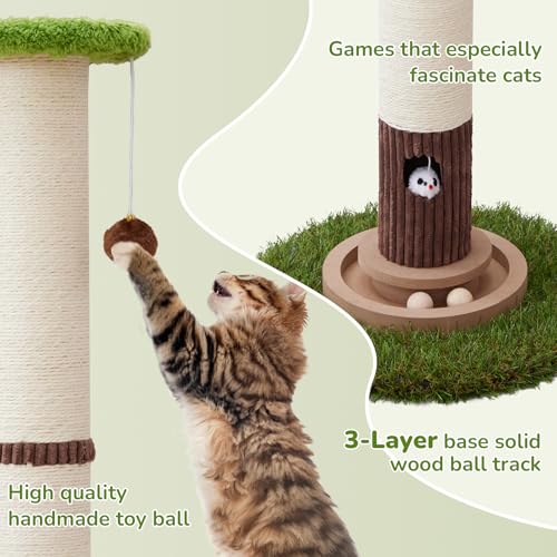 Woochpet 34inches Tall Cat Scratching Post with Cat Ball Track Toy Heavy Duty and Thicker Large Diameter Natural Sisal Cat Scratcher Post for Indoor Cats Protect Your Furniture