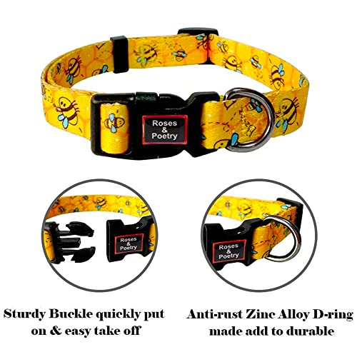 Roses&Poetry Dog Collar with Colourful Bee Patterns, Adjustable Durable Puppy Collars for Small Medium Large Dogs (Bee-XS) - color: Golden, size: XS