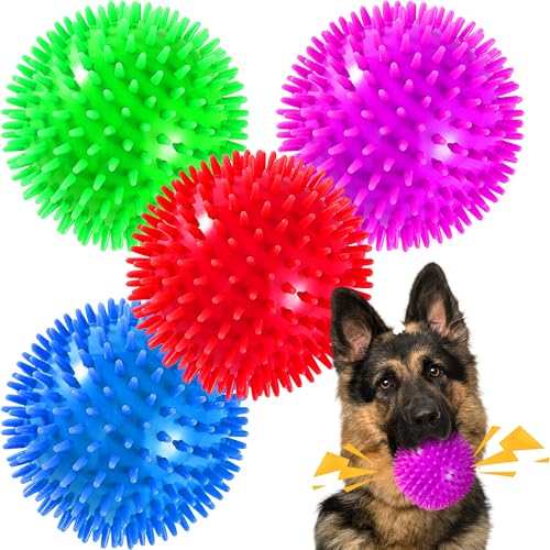 4 Pack 4.5” Squeaky Dog Balls for Large and Medium Dogs, Spiky Dog Toy Balls for Aggressive Chewers - color: Large Set of 4