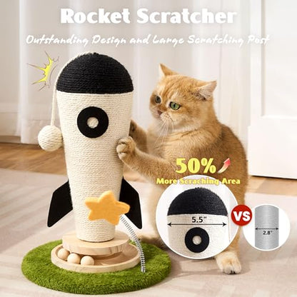 Cat Scratching Post, Rocket Cute Sisal Cat Scratcher with Durable Solid Wood Turntable Toy, Cat Scratch Post Red Cat Scratcher with Spinning Star Toy for Indoor Adult Cats - color: Black Rocket