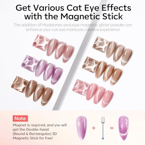 modelones Cat Eye Gel Nail Polish 6 Colors Nude Pink Brown Purple Cat Eye Nail Polish Glitter Semi-transparent Holographic 9D With Magnet Pastel All Seasons Soak Off Led Nail Art DIY Salon Gifts - color: A1-Cozy Glow Cat Eye