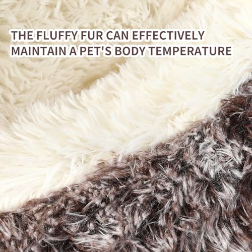 Dog Bed Round Hooded Plush Cat Cave Self Warming Pet Bed Donut Anti Anxiety Fluffy Pet Bed for Puppy and Kitty - color: Gradual brown, size: Large 27.5''
