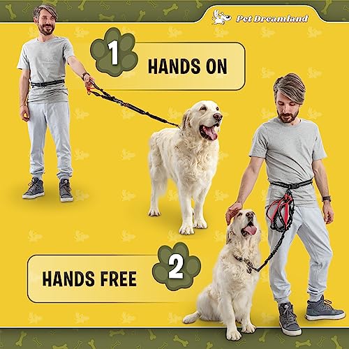 Exquisite Hands Free Dog Leash for Large Dogs. Ultimate Comfort & Freedom for Running, Walking, Hiking. Premium Quality, Durable & Versatile Waist Leash. Your Dog Will Love It. - color: Black & Red