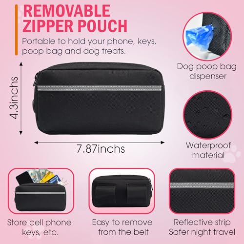 Hands Free Dog Leash with Waist Belt – No-Pull Bungee, Dual Padded Handles & Zipper Pouch for Running, Walking & Training – Adjustable Waist Leash for Large & Medium Dogs (Pink) - color: Pink