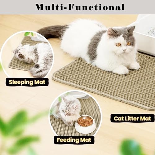 HCY&WLD Cat Litter Mat, Honeycomb Double Layer Cat Litter Trapping Mat, Waterproof Urine Proof Non-Slip, Scatter Control, Less Waste, Easier to Clean (Beige, 24" X 18") - color: Beige