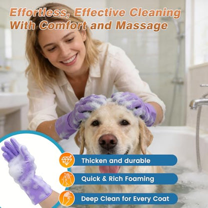 7PCS Dog Bath Brush | Pet Grooming Gloves | Storage Bag | Soothing Massage Rubber Comb with Adjustable Ring Handle | Pet Bathing For Dogs and Cats (Lavender Purple) - color: Lavender Purple