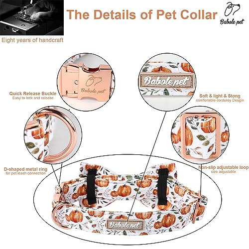 Pumpkin Dog Collar with Bow Tie - Fall Halloween Thansgiving Designer Dog Collars, Adjustable Cotton Metal Buckle Bowtie Collar for Small Medium Large Boy Girl Dogs XS - color: B-White Pumpkin, size: XS