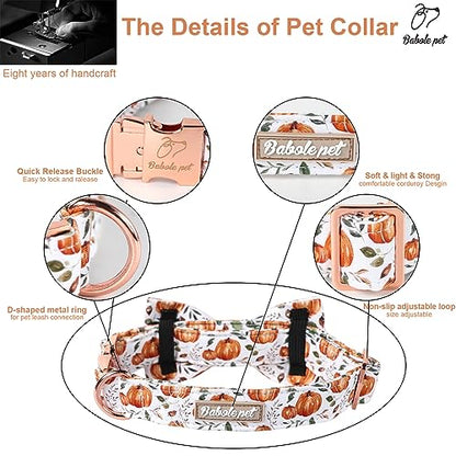 Pumpkin Dog Collar with Bow Tie - Fall Halloween Thansgiving Designer Dog Collars, Adjustable Cotton Metal Buckle Bowtie Collar for Small Medium Large Boy Girl Dogs XS - color: B-White Pumpkin, size: XS