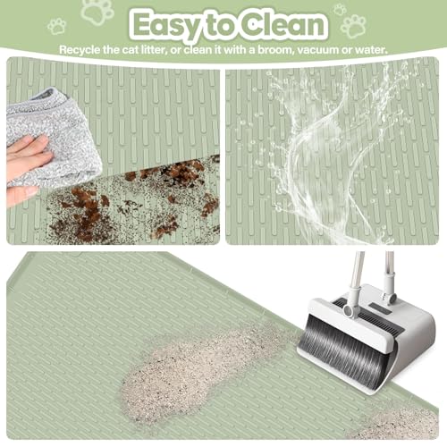 Kalolary Cat Litter Box Mats, Large 34" x 22" Silicone Cat Mat, Easy to Clean Kitty Litter Trapping Mat, Soft on Kitty Paws, Waterproof, Urine-Proof Kittys Litter Mats for Floor, Green - color: Green: 86x56cm