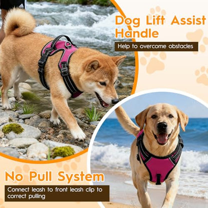 No Pull Dog Harness, No Chock Reflective Adjustable Soft Padded Pet Vest with Easy Control Handle, Easy Wearing with Stylish, Reinforced Knot, 2 Buckles - color: Hot Pink, size: X-Small