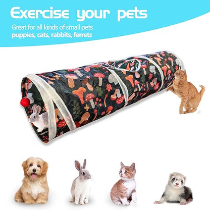 Cat Tunnel, 2-Way Cat Tunnels for Indoor Cats, Collapsible Cat Play Tunnel, Interactive Toy Maze Cat House with 2 Play Ball for Cats, Puppy, Kitty, Kitten, Rabbit - color: 2 Way Mushroom