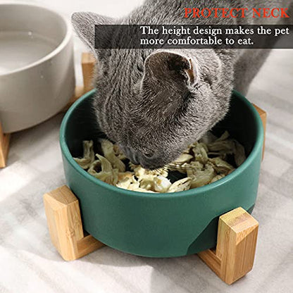 Petygooing Ceramic Dog Cat Bowl Set with Stand,Small Dog Bowls,Food and Water Dishes, Cute Modern Anti Slip Set of 2 Pet Food Dish- Small Size Pet (13.5OZ/5.1 in) Green - color: Deep Green, size: Puppy/Small Size Dogs & Cat Bowls 400ML*2
