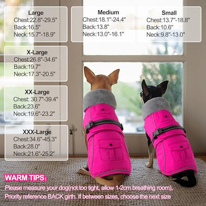 Dog Coat with Pocket, Waterproof Dog Jacket with Adjustable Buckle, Reflective Puppy Winter Coat Warm Turtleneck Fleece SnowJacket for Small Medium Large Dogs - Pink M - color: Pink, size: Medium(Chest:18.1"-24.4", Back:13.8")