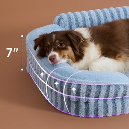 LE SURE Cute Dog Beds Large Sized Dog, Orthopedic Waterproof Large Pet Bed with Sides, High Back Non-Slip Bottom and Egg-Crate Foam Pet Couch Sofa with Washable Removable Cover, Blue - color: Blue, size: 35.0"l X 25.0"w X 7"th