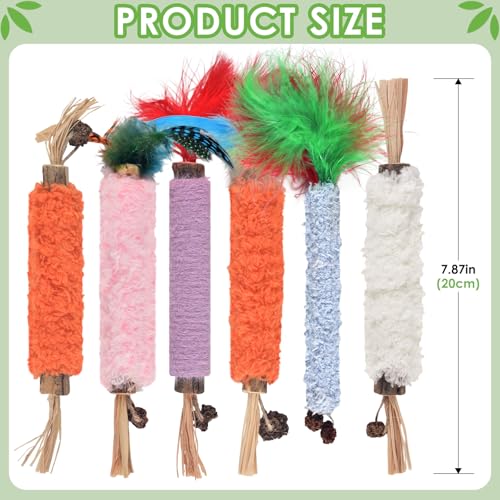 TINDTOP Cat Chew Toys, 6 Pack Silvervine Chew Sticks for Kittens Teeth Cleaning, Matatabi Dental Care, Increase Appetite, Aggressive Chewers Cat Dental Toy - color: 6 Pack
