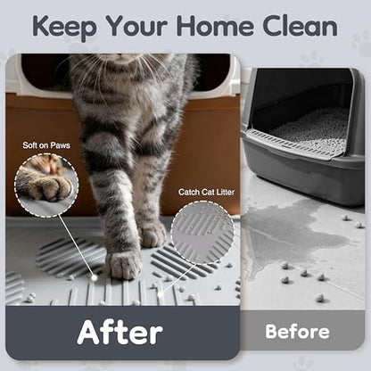 ISSEVE Cat Litter Mat 40" x 28" XL, Extra Large Silicone Mat for Litter Box, 1.38" Raised Edge Urine Waterproof Litter Trapping Mat Pad for Scatter Control, Soft on Kitty Paws, Protect Floor (Grey) - color: Light Grey