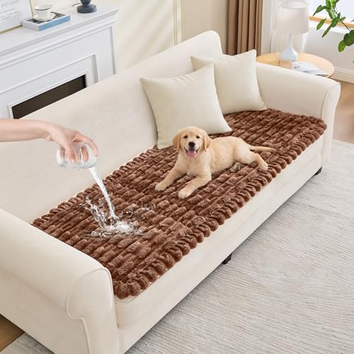 Waterproof Dog Couch Cover, Non Slip Pet Sofa Protector, Thick Fuzzy Couch Cover for Dogs, Machine Washable Furniture Protector, Scratch Resistant Pet Couch Mat(Light Coffee, 28" x 71"/70 x 180cm) - color: Light Coffee, size: 28''x71''
