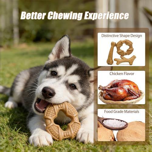 Dog Chew Toys for Aggressive Chewers, 3 Pack Nylon & Wood Teething Bone Toy Set with Chicken Flavor, Durable Tough Bones Chewing Toys for Small & Medium Dogs - style: 3Pack-Medium