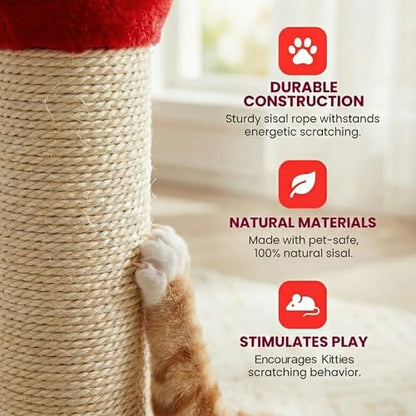 Cat Scratching Post 22'', Scratching Post with Extra Wide 12" Heavy Duty Base for Indoor Kitty, Scratching Post with Natural Sisal & Velvet Fabric for Small, Medium Cat, Red - color: Red