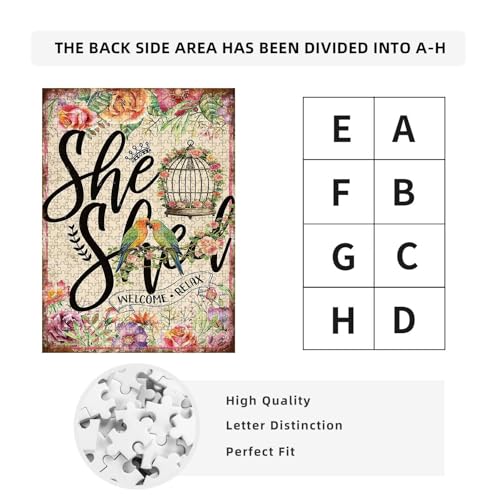 1000 Pieces Jigsaw Puzzles for Adults, She Shed Welcome Relax Lovebird Flower Art Puzzle, Stress Relief Logical Thinking Brain Teaser Puzzle 29.5x19.7 Inch - color: Wooden Puzzle16, size: 1000 Piece pcs
