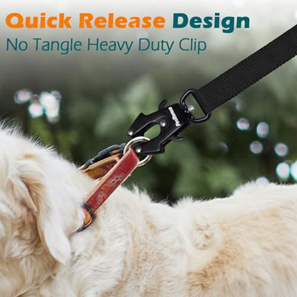 Heavy Duty Tactical Dog Leash, 5 FT Bungee Shock Absorption Leash with 2 Padded Handles, Quick Release Metal Clip, Car Seatbelt, No Pull Training Lead for Large Medium Dogs (Black) - color: Black