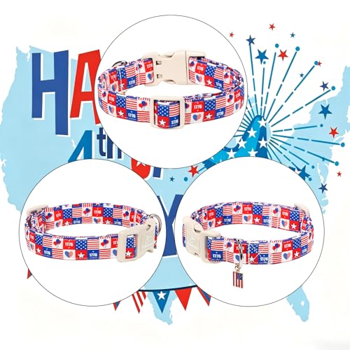 4th of July Dog Collar Blue Patriotic Dog Collars for Puppy Small Dogs - Lightweight Adjustable 1776 Boy Girl Puppy Collars Cute Independence Day Male Female Dogs Collar XS - color: 1776 Checkered, size: XS