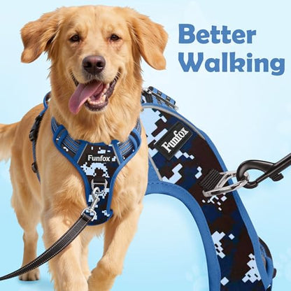 Funfox Dog Harness No Pull, Adjustable Pet Vest Harness, Super Soft Material with Vertical Handle Easy Control, Reflective Night Walking, 2 Leash Clips for Small Sized Dogs, Mosaic Blue, S - color: Mosaic Blue, size: Small