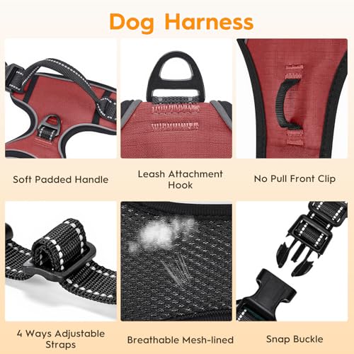 No Pull Dog Harness, No Chock Reflective Adjustable Soft Padded Pet Vest with Easy Control Handle, Easy Wearing with Stylish, Reinforced Knot, 2 Buckles - color: Antique Rose, size: X-Small