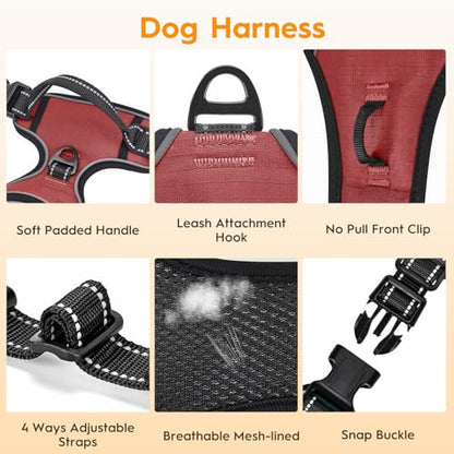 No Pull Dog Harness, No Chock Reflective Adjustable Soft Padded Pet Vest with Easy Control Handle, Easy Wearing with Stylish, Reinforced Knot, 2 Buckles - color: Antique Rose, size: X-Small