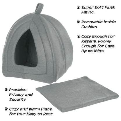 PETMAKER Igloo Soft Indoor Enclosed Covered Tent/House with Removable Grey Cushion Bed for Cats, 13.5" L X 13.5" W X 16.5" H, .85 LB