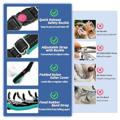 Heavy Duty Nylon No Pull Dog Collar with Buckle, Adjustable Anti Pull Reflective Slip Collar for Large Medium Small Dogs - L Green - color: Black Green, size: L (19"-26" Neck, 1.5" Wide)