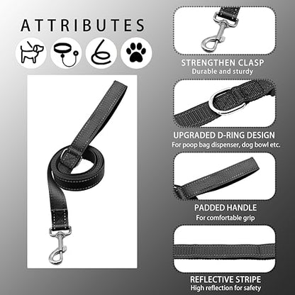 Reflective Dog Collar with Safety Locking Buckle, Adjustable Soft Breathable Nylon Collars for Small, Medium and Large Dogs(Collar+Leash XS Width 3/8" Black) - color: Black, size: XX-Small (Width 3/8")