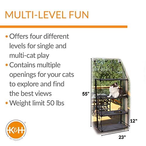 K&H Pet Products EZ Mount Quad Stack Cat Window Perch for Large Cats, Sturdy Window Hammock Bed, Steel Frame, Sturdy Suction Cups, 4 Washable Shelf Covers, Foldable - Fits 27" W X 59" H Glass Spaces - style: Quad Stack