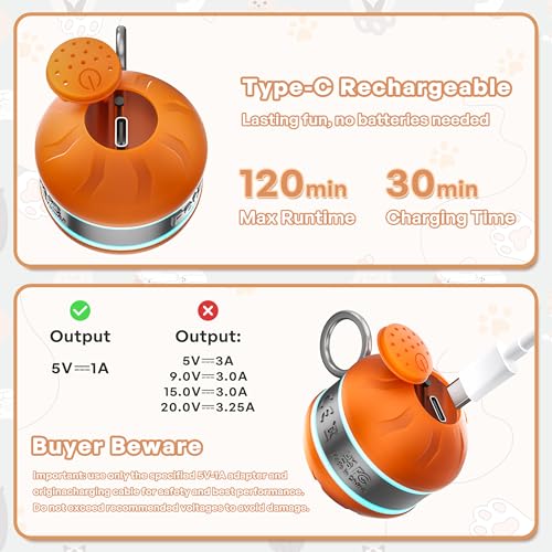 Automatic Cat Ball Toy,Self-Moving Interactive Cat Toy with Bird Chirping Sounds,3 Play Modes,USB-C Rechargeable – Electronic Cat Toys for Indoor Cats & Essential Pet Cat Supplies - color: Orange
