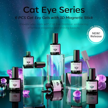 modelones Cat Eye Gel Nail Polish, 6 Colors Glitter Red Green Purple Blue Gel Polish Set with Magnet Sparkle Galaxy Series Nail Gel Polish Kit Soak Off Led Nail Art Manicure Salon DIY Gifts - color: A Galaxy