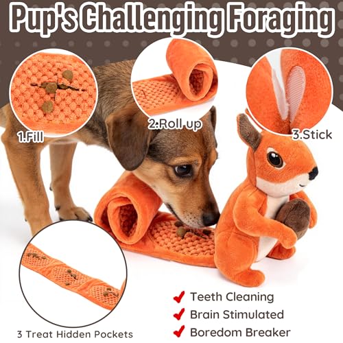 LECHONG 2-Pack Plush Squeaky Dog Toys, 23-Inch Snuffle Puzzle Tug of War Toy with Roll-Up Treat-Hiding Crinkle Tail, Enrichment Toys for Small & Medium Dogs to Relieve Boredom & Mental Stimulation - style: Dog Puzzle Toys