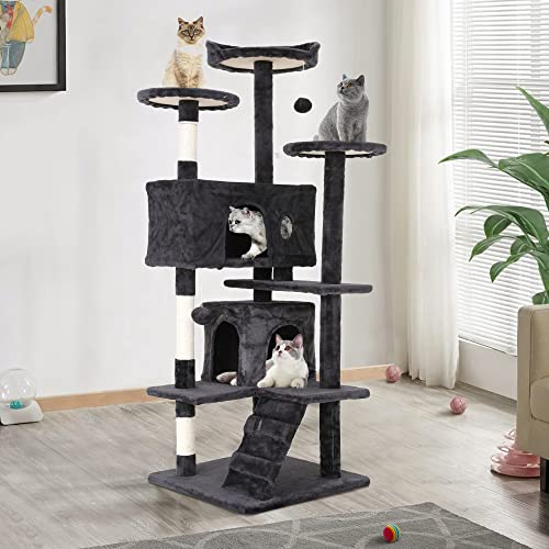70'' Tall Multi-Level Cat Tree with Scratching Post, Platform, Condo, Tower and Funny Toy for Indoor Medium Cats - color: Dark Gray