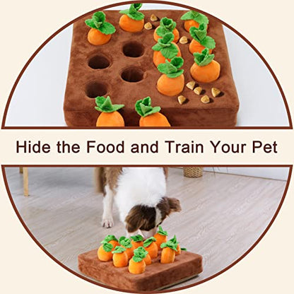 Interactive Dog Toys，Carrot Snuffle Mat for Dogs Plush Puzzle Toys 2 in 1 Non-Slip Nosework Feed Games Pet Stress Relief with 12 Carrots - style: NORMAL