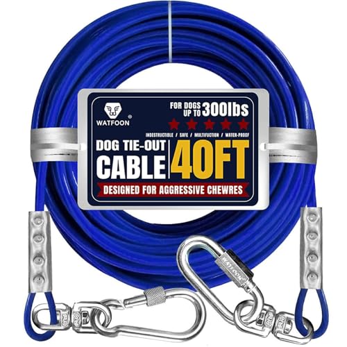 Tie Out Cable for Dogs Up to 300lbs,40ft Extra Strong 1000lbs Break Strength Tie-Out Tether Trolley Training Lead,Dog Run Cable for Yard Garden Park Camping Outside (Blue, 300lbs 40ft) - color: Blue, size: 40 ft