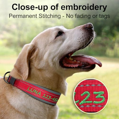 Personalized Dog Collar, Embroidered Name & Phone Number, Custom Reflective Nylon Pet Collar, Adjustable with Soft Neoprene Padding and Metal Buckle for Small Medium Large Dogs