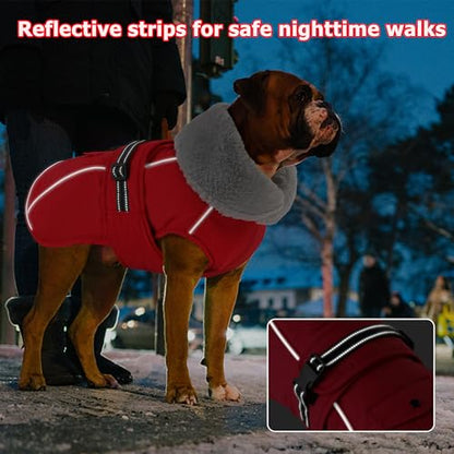 Dog Coat with Pocket, Waterproof Dog Jacket with Adjustable Buckle, Reflective Puppy Winter Coat Warm Turtleneck Fleece SnowJacket for Small Medium Large Dogs - Red S - color: Red, size: Small(Chest:13.7"-18.8", Back:10.6")