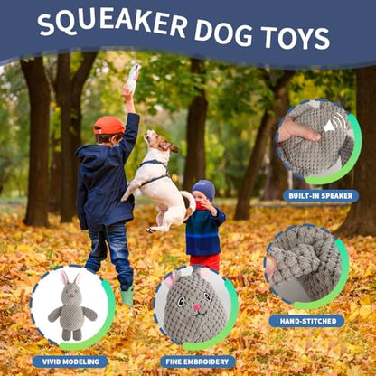 5-Pack Squeaky Dog Toys – Durable Animal-Shaped Plush Chew Toys for Dogs, Handmade Interactive Puppy Toys with Squeaker, Perfect for Reducing Destructive Behavior - color: blue/purple/green/grey/brown