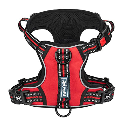 PoyPet No Pull Dog Harness, No Choke Front Clip Reflective Dog Vest with Soft Padded Vertical Handle, 3 Leash Attachments for Small Medium Large Dogs (Red,XL) - color: Red, size: Extra Large