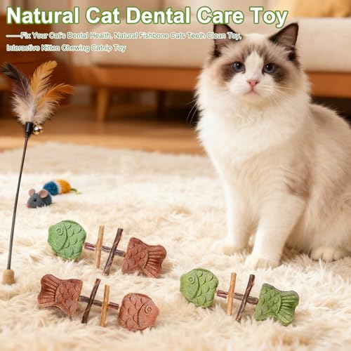3PCS Creative Fish Bone Cat Toy,Purrident - Fix Your Cat’s Dental Health,Fishbone Shape Cat Teething,Wooden Catnip Teeth Cleaning Stick,Natural Fishbone Cat Dental Toy,Durable Feline Tooth Care Tool