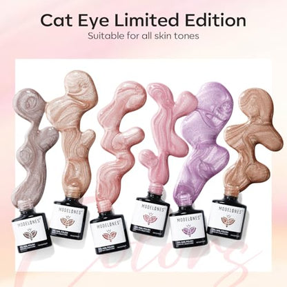 modelones Cat Eye Gel Nail Polish 6 Colors Nude Pink Brown Purple Cat Eye Nail Polish Glitter Semi-transparent Holographic 9D With Magnet Pastel All Seasons Soak Off Led Nail Art DIY Salon Gifts - color: A1-Cozy Glow Cat Eye