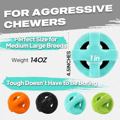 Fida Natural Rubber Dog Balls for Aggressive Chewers, Durable Dog Chew Toys for Large Dogs, Interactive Fetch & Tug of War Toys for Medium Large Breed Non-Toxic Dish Washable,4.5 * 4.5" - color: Aqua Blue