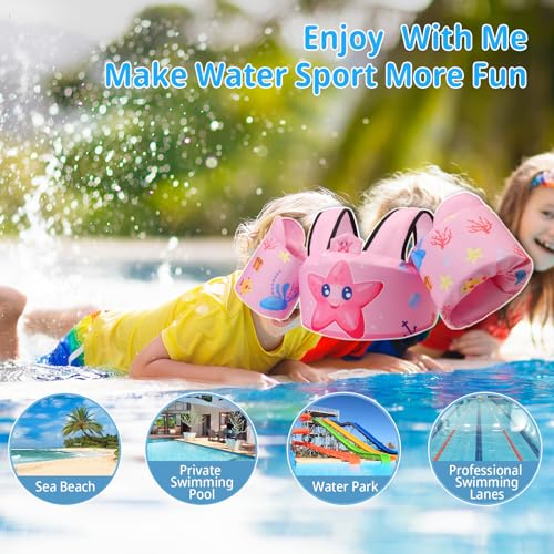 Toddler Swim Vest Floaties for 22-66 lbs / 2-6 Y Kids Swim Jacket with Adjustable Safety Buckle Arm Wings Swim Training for Boys and Girls Beach Boating Pool Floats - color: Pink Flamingo