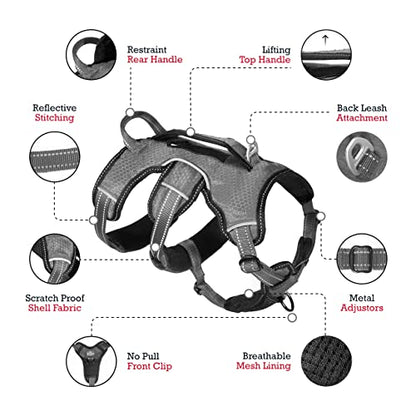 Tuff Pupper Escape Proof No Escape Dog Harness | 5 Point Adjustable Fit Harness for Dogs | Padded Dog Harnesses | Handle Dog Lift Harnesses - color: Steel Grey, size: Large
